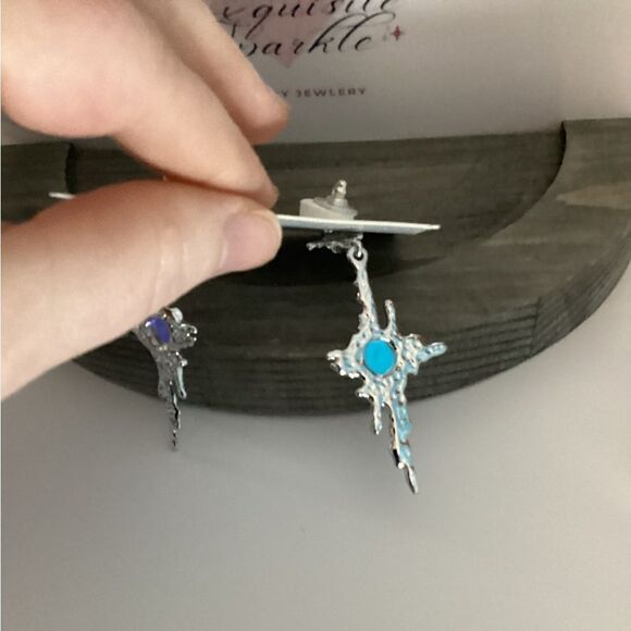 ⭐️SilverTone Cross Melting Moonstone Post back Earrrings. - Picture 8 of 16